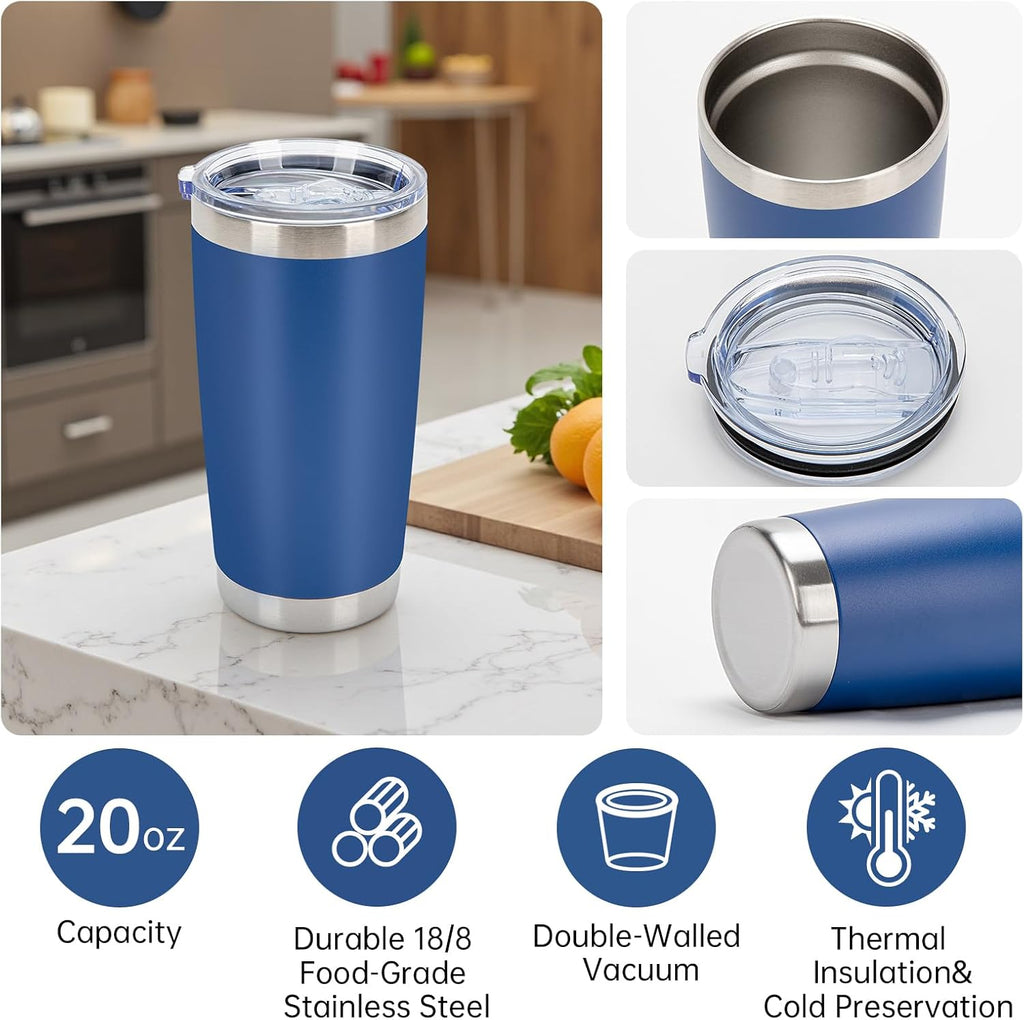 20oz Stainless Steel Double Wall Vacuum Travel Coffee Tumbler Cup with Lid and Straw