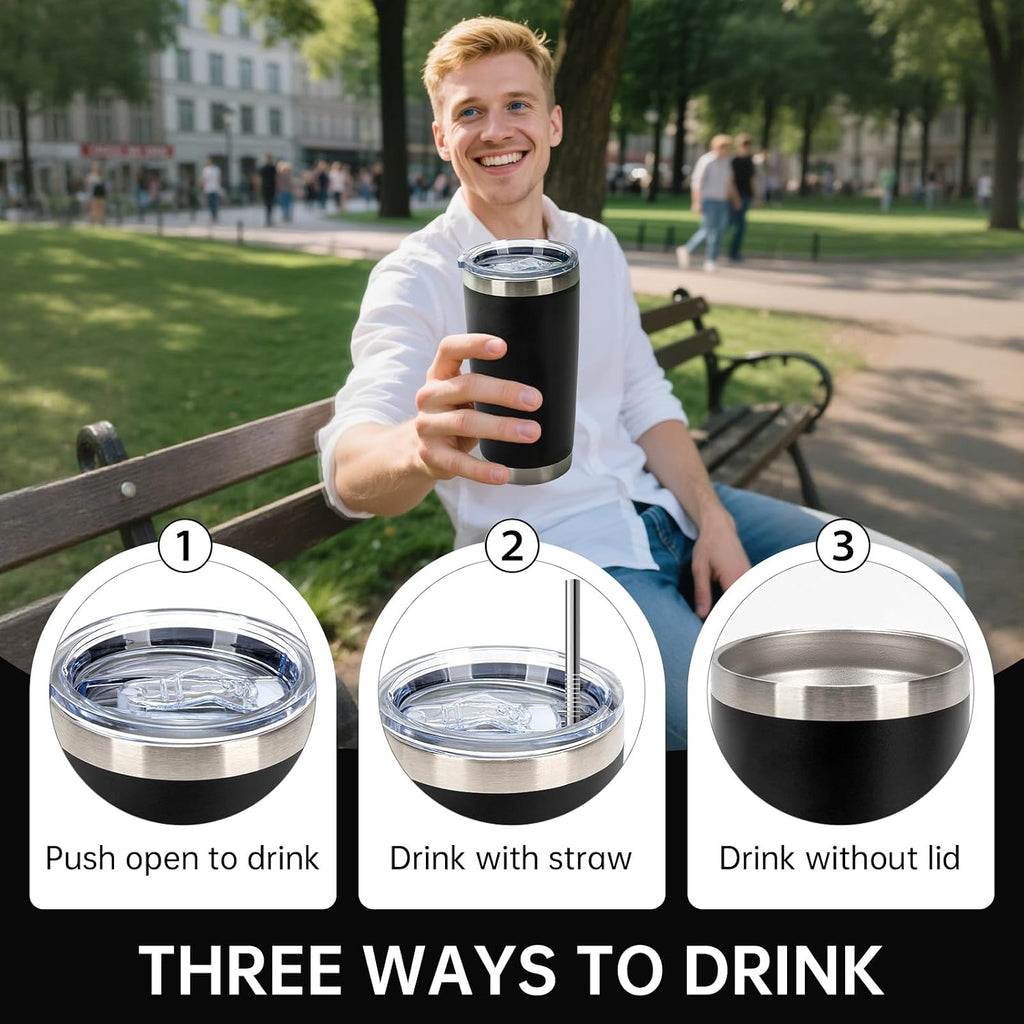 20oz Stainless Steel Double Wall Vacuum Travel Coffee Tumbler Cup with Lid and Straw